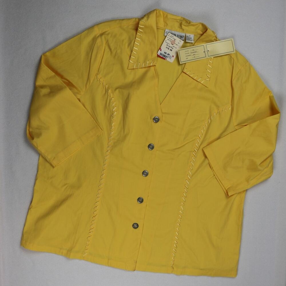 VTG Canyon Road Yellow Gold Button Down Blouse Women 2X Embroidered